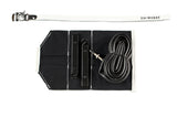 Open black canvas Sojourner tool roll with white leather trim, showing tire levers and a spare tube in the pockets